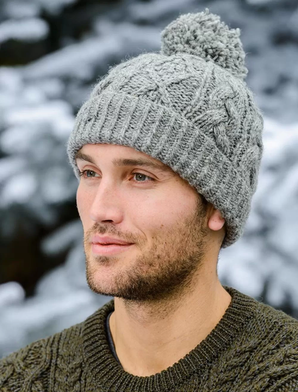 Cheap Aran Fleece Lined Rib Cap with Bobble Irish Wool Hats