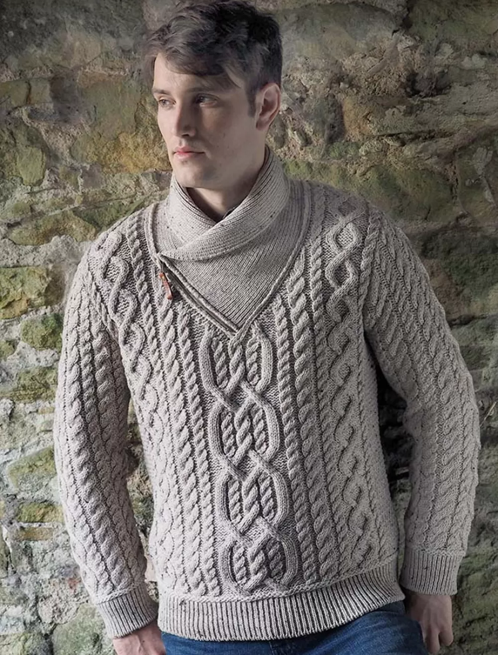 Cheap Aran Zip Shawl Neck Sweater | Aran Sweater Market Sweaters