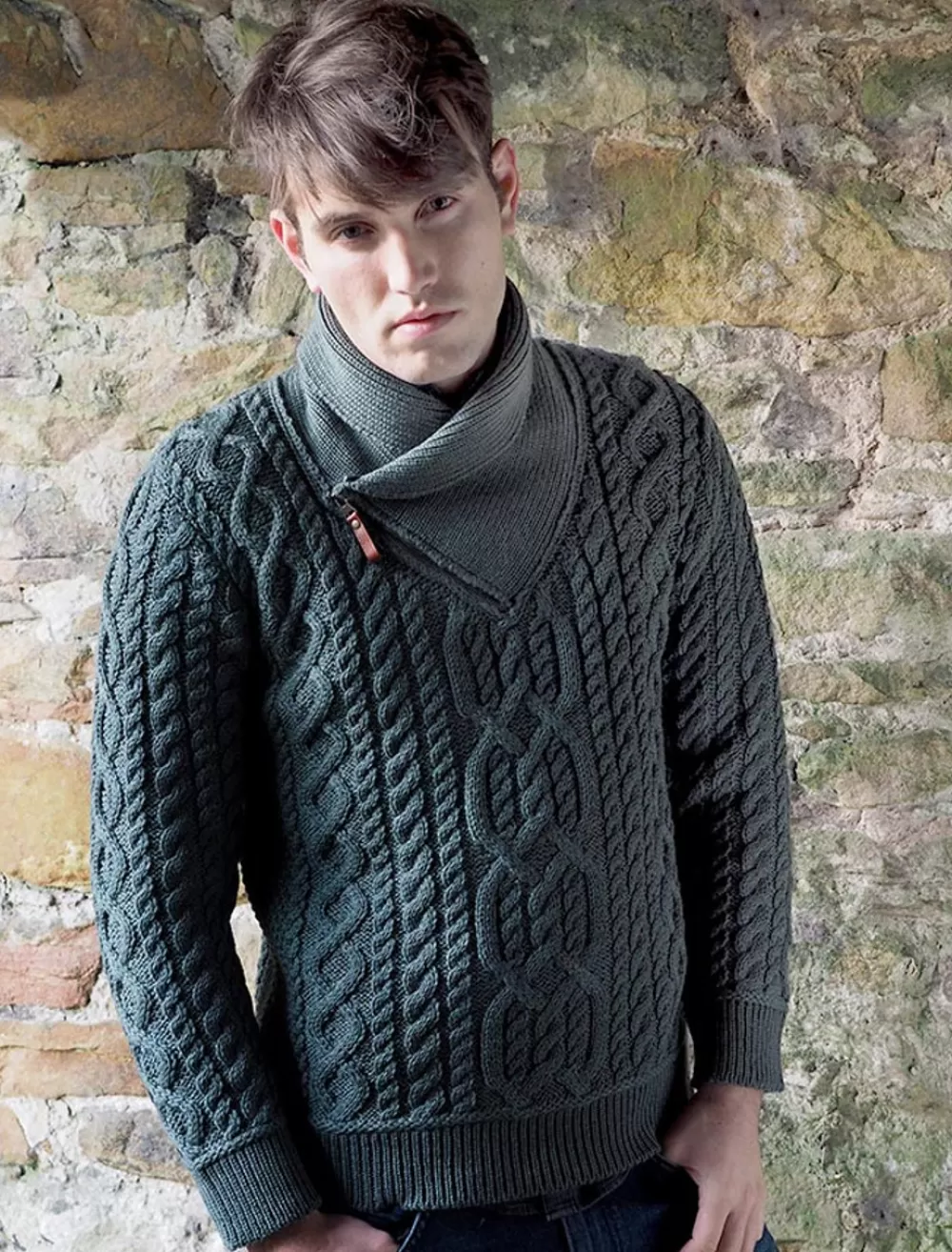 Cheap Aran Zip Shawl Neck Sweater | Aran Sweater Market Sweaters