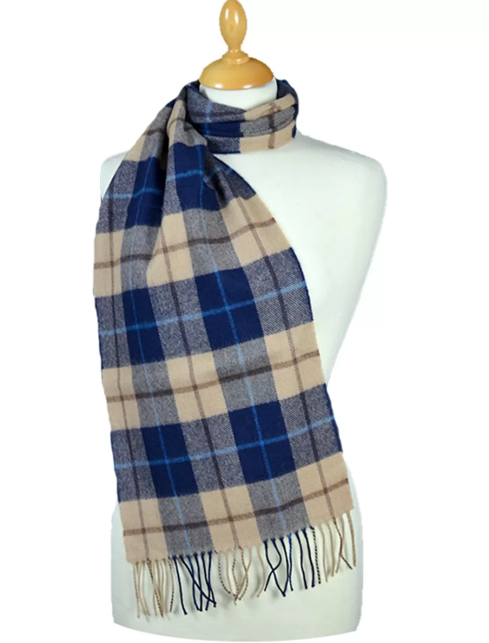 Flash Sale Beige Navy Plaid Woven wool scarf, woolen scarf Plaid & Tartan Scarves