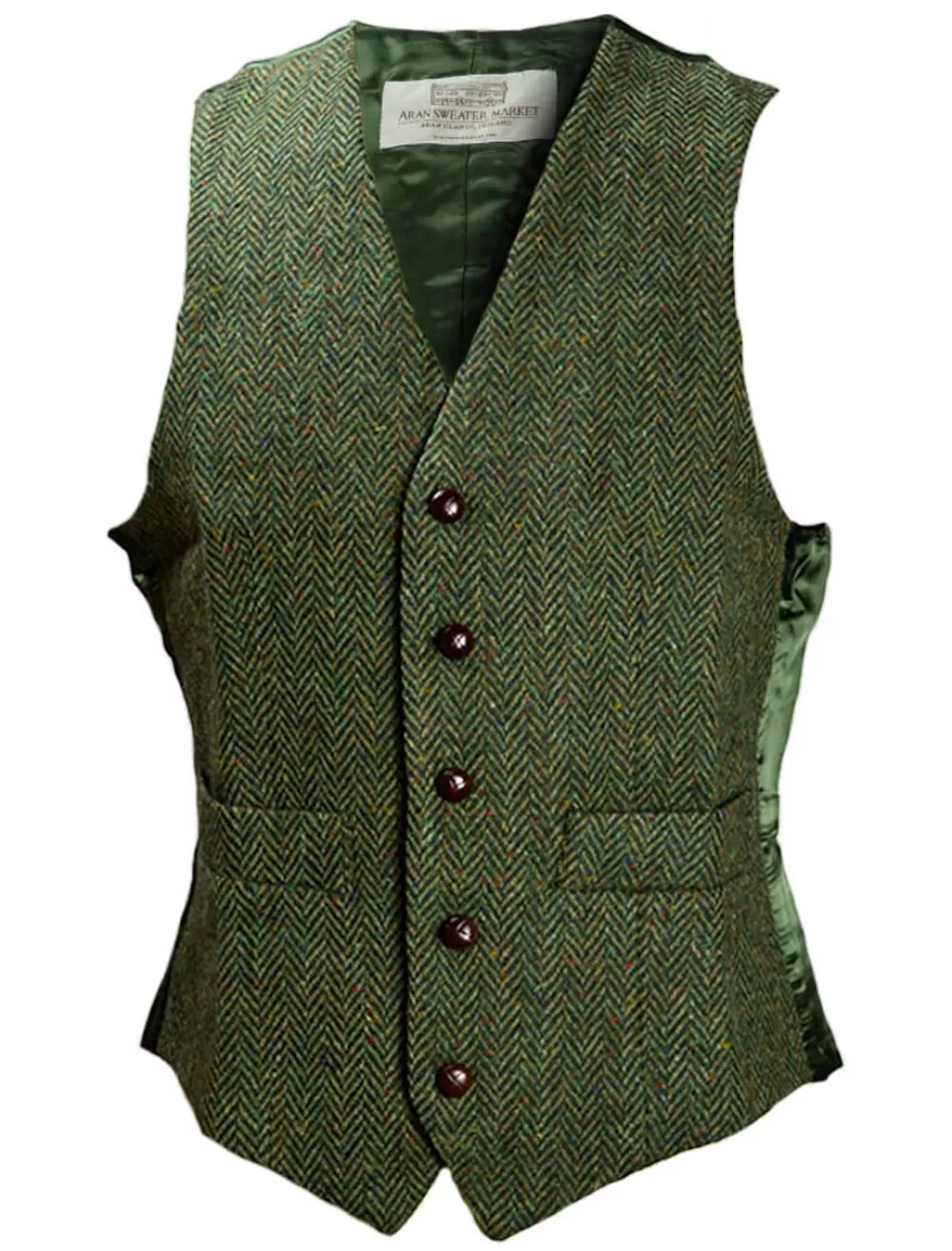 Hot Donegal Tweed Waistcoat - Green | Aran Sweater Market Grandfather Shirts And Waistcoats