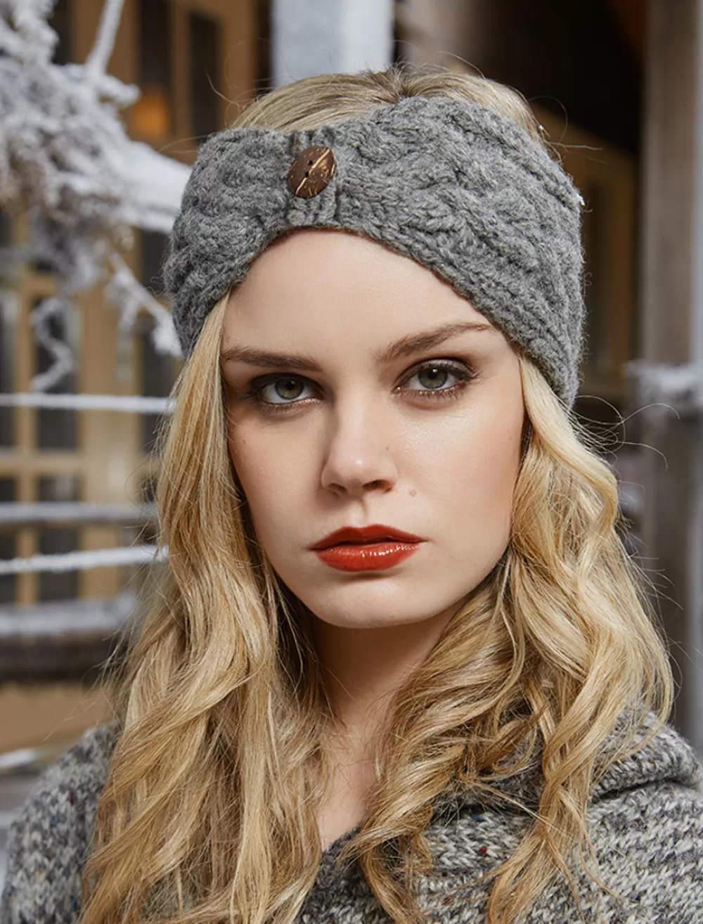 Fashion Fleece Lined Aran Cable Headband with Button Women Caps & Hats