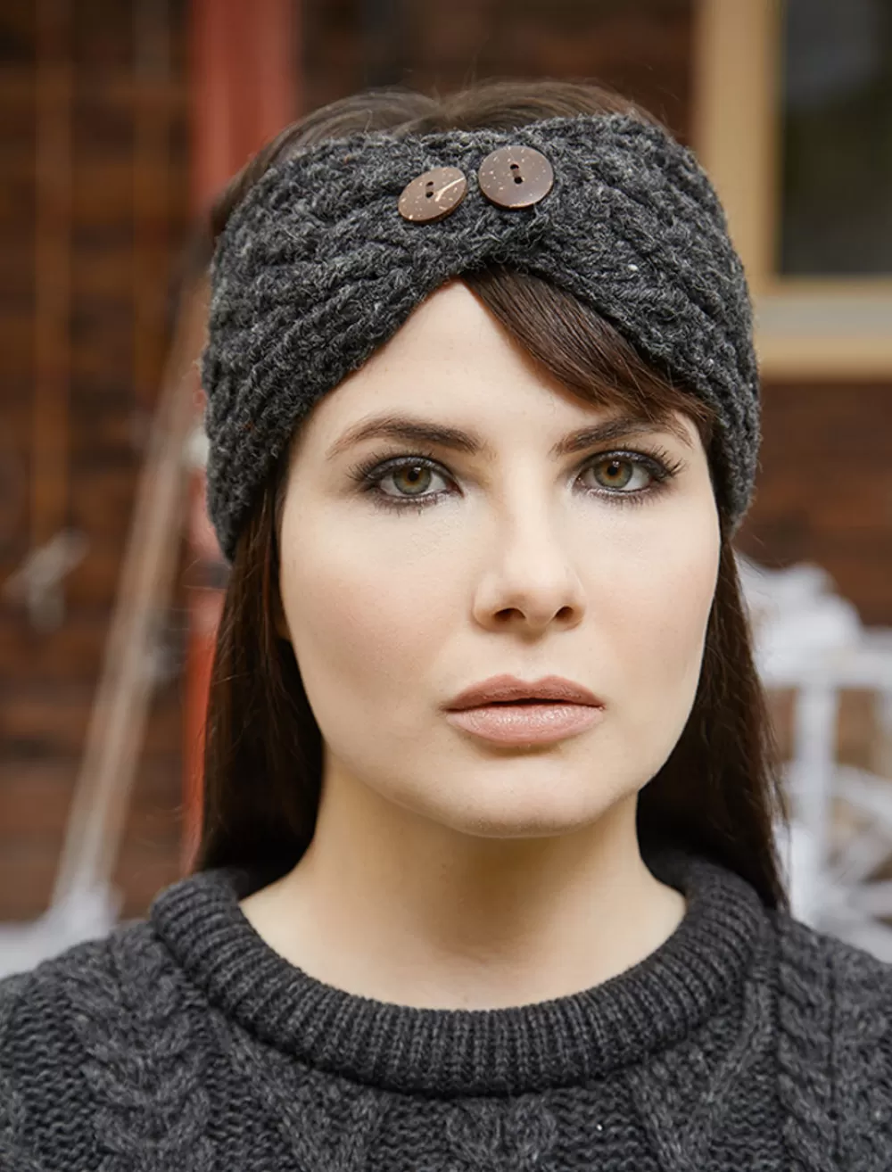 Hot Fleece Lined Aran Headband with Buttons Women Caps & Hats