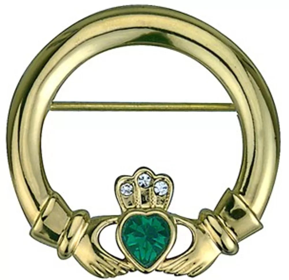 Fashion Gold Plated Claddagh Brooch with Stone Women Jewelry