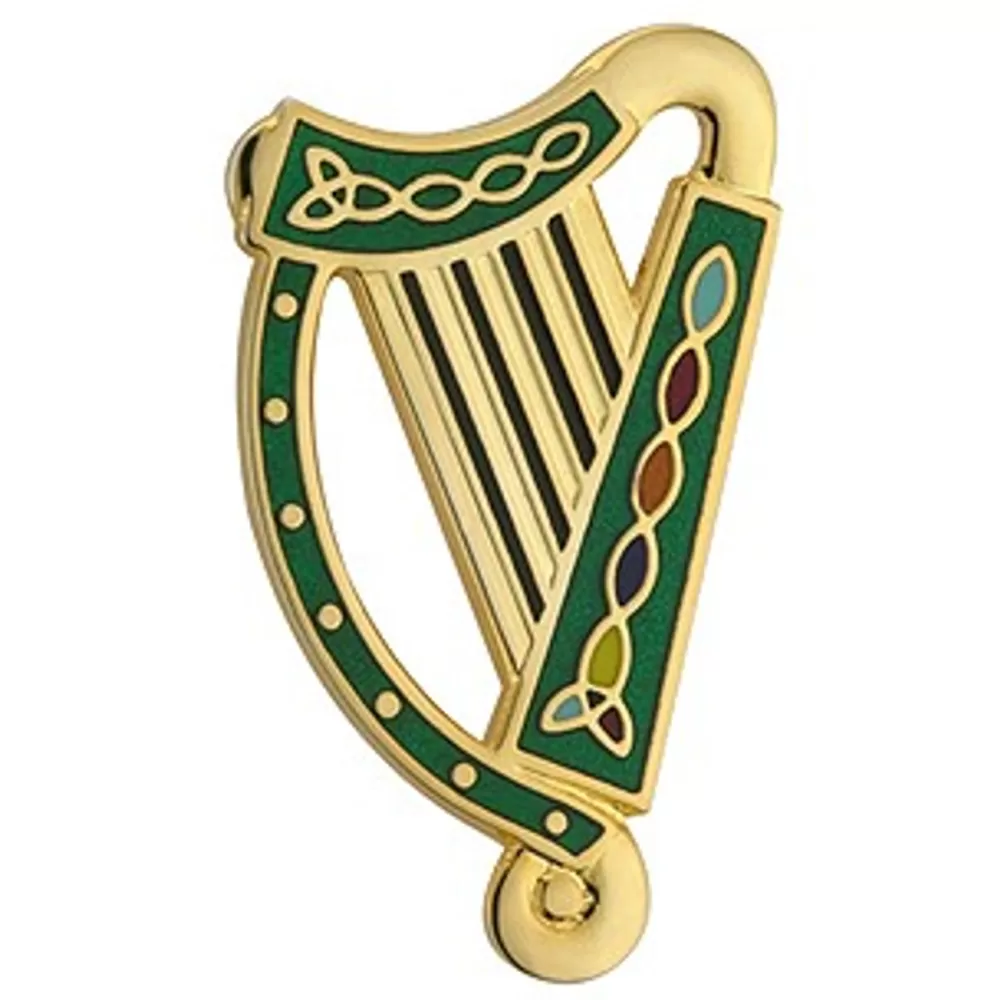 New Gold Plated Harp Brooch - Green Women Jewelry