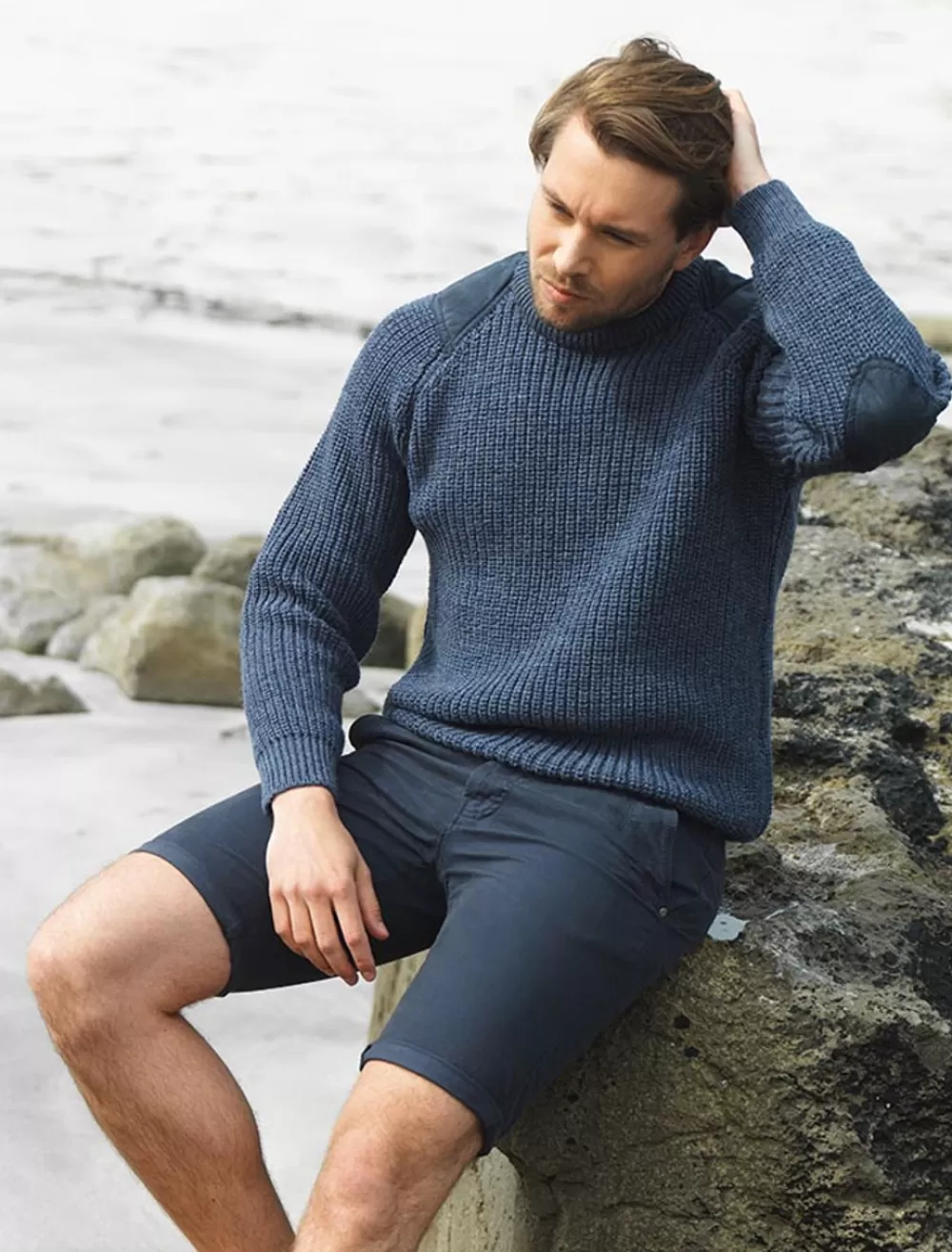 Online Irish Fishermans Ribbed Sweater with Patches Sweaters