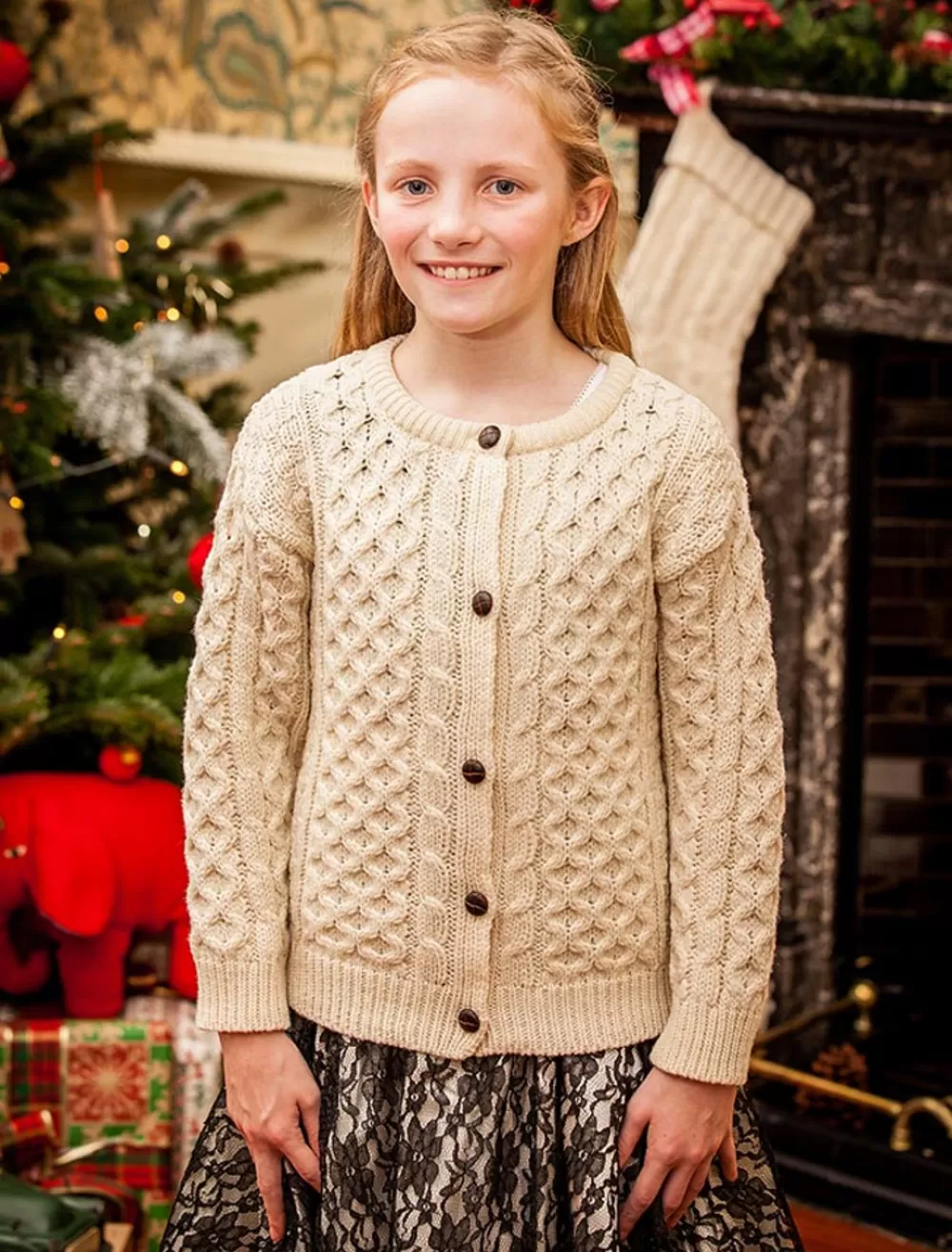 Clearance Kid's Traditional Aran Merino Wool Cardigan Kids Sweaters, Cardigans & Jackets