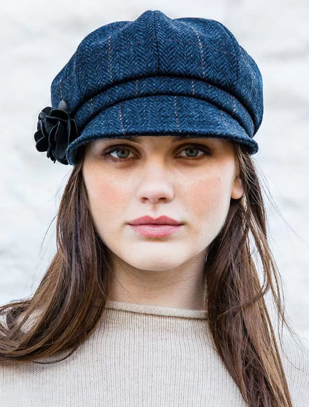New Ladies Tweed Newsboy Hat - Denim | Aran Sweater Market Women Caps & Hats