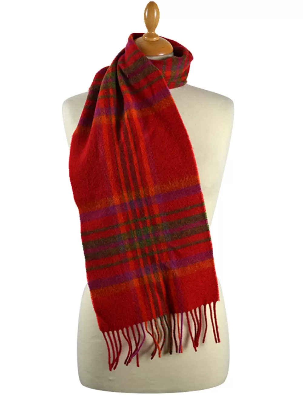 Flash Sale Long Red Pink Plaid Narrow Lambswool Scarf | Aran Sweater Market Plaid & Tartan Scarves | Lambswool Scarves
