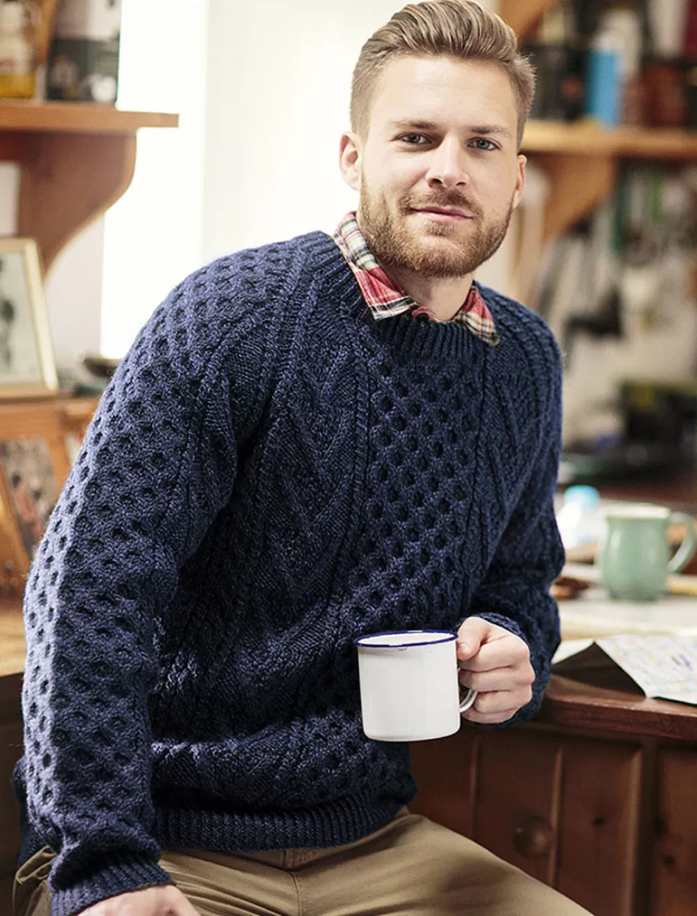 Discount Men's hand knit new wool honeycomb stitch sweater | Sweaters