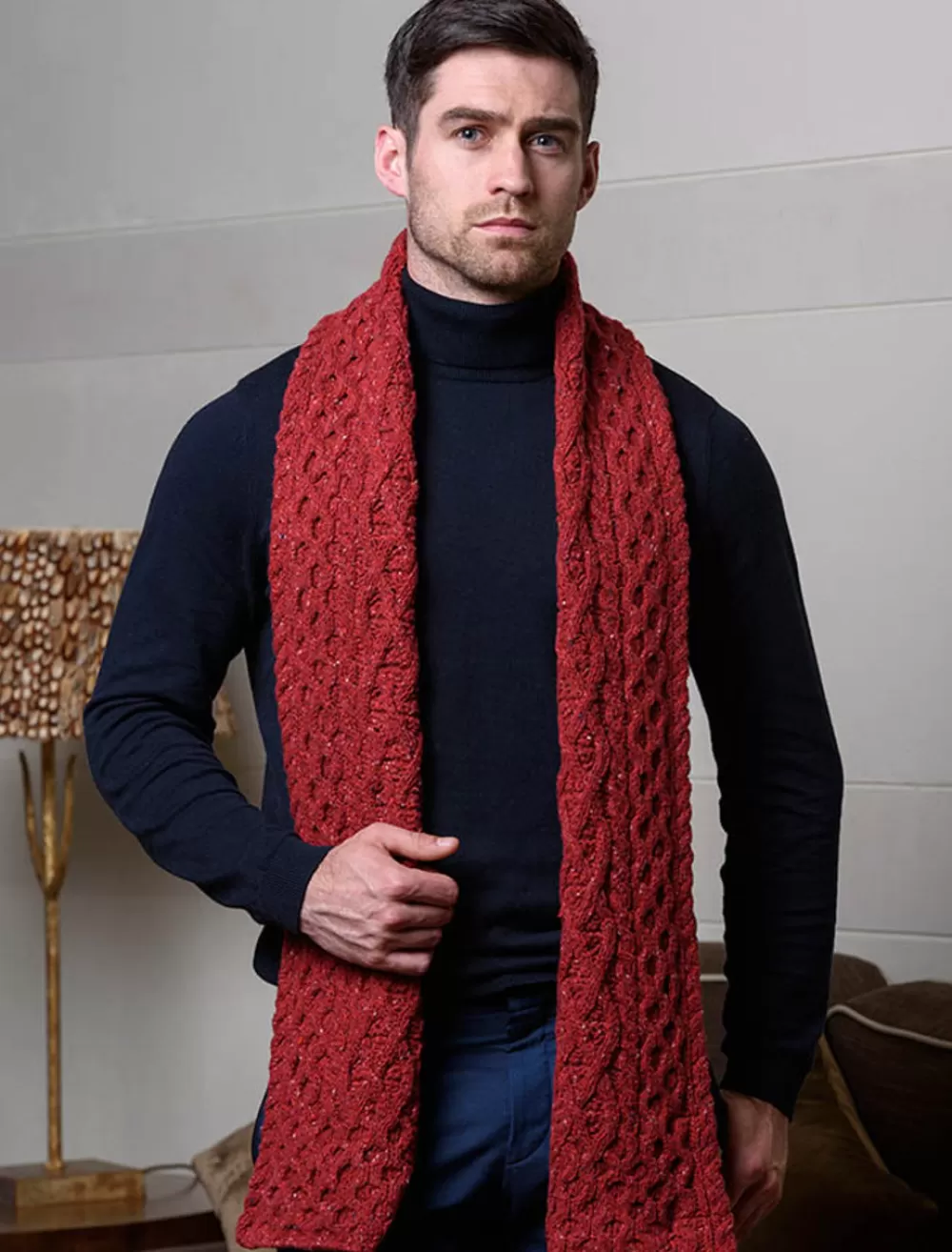 Store Men's Luxury Aran Honeycomb Scarf Knitted Wool Scarves