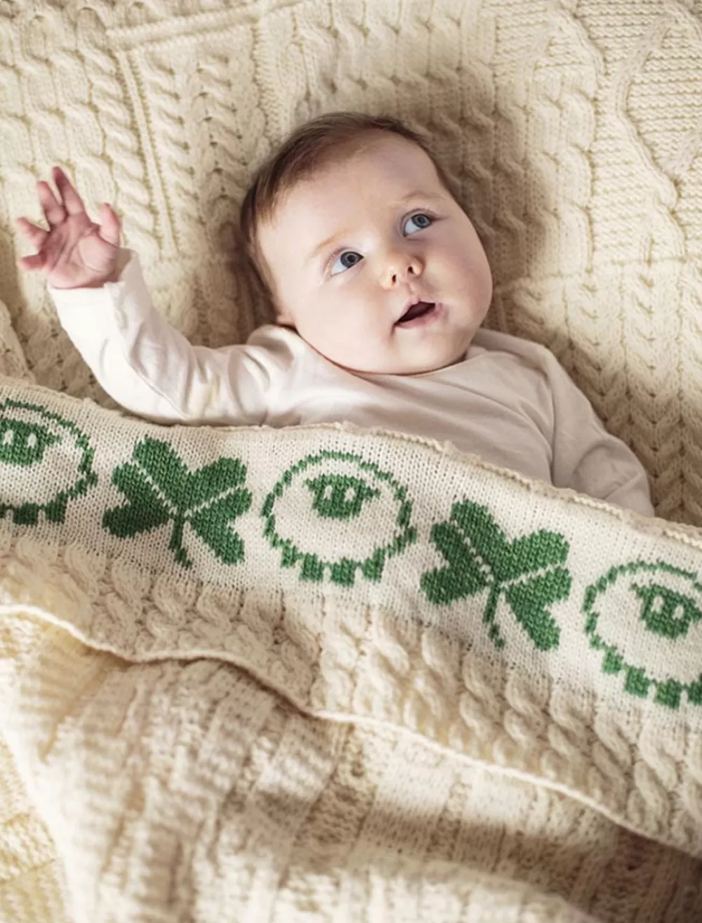 Cheap Merino Sheep & Shamrock Baby Throw Kids Knitted Wool Throws | Baby Blankets & Throws