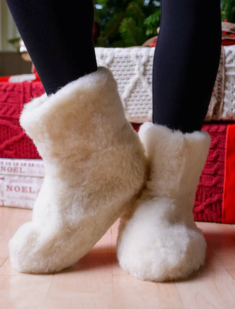 Cheap Merino Wool Booties - Natural White Women Irish Wool Socks & Slippers