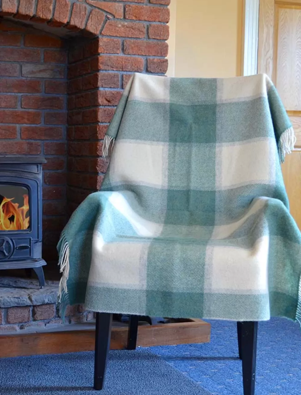 Cheap Plaid Wool Throw - Sage Beige Plaid & Tartan Throws