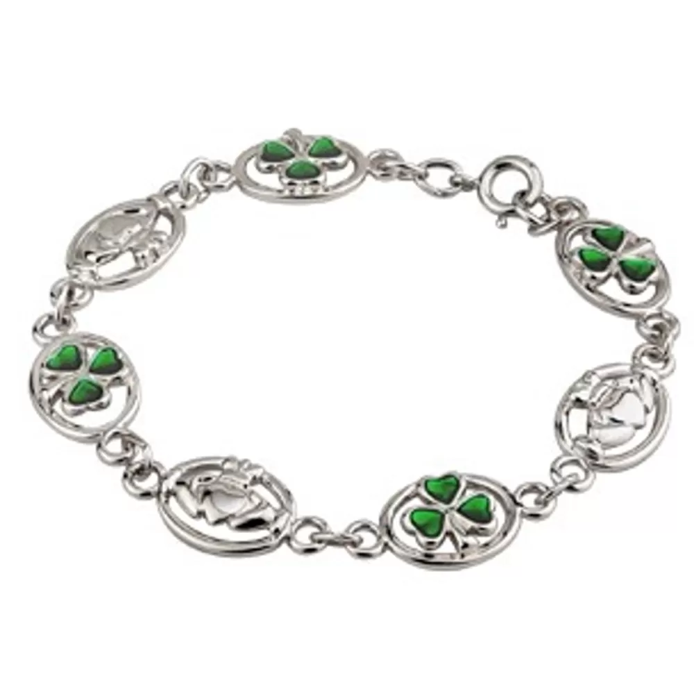 Store Rhodium Plated Claddagh & Shamrock Bracelet Women Jewelry