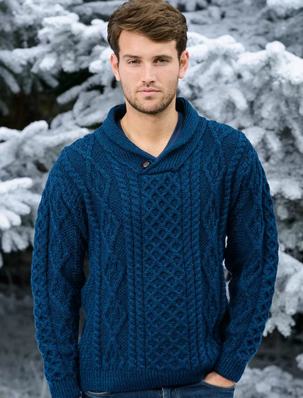 Best Sale Shawl neck fisherman sweater, cable knit, mens | Sweaters