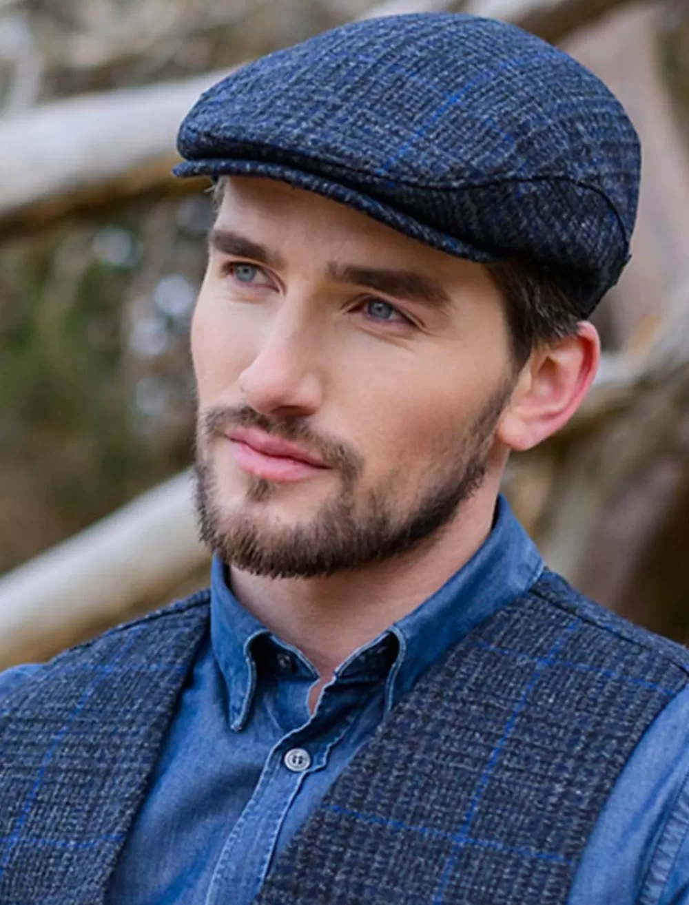 Outlet Trinity Tweed Flat Cap - Charcoal with Blue | Aran Sweater Market Irish Flat Caps