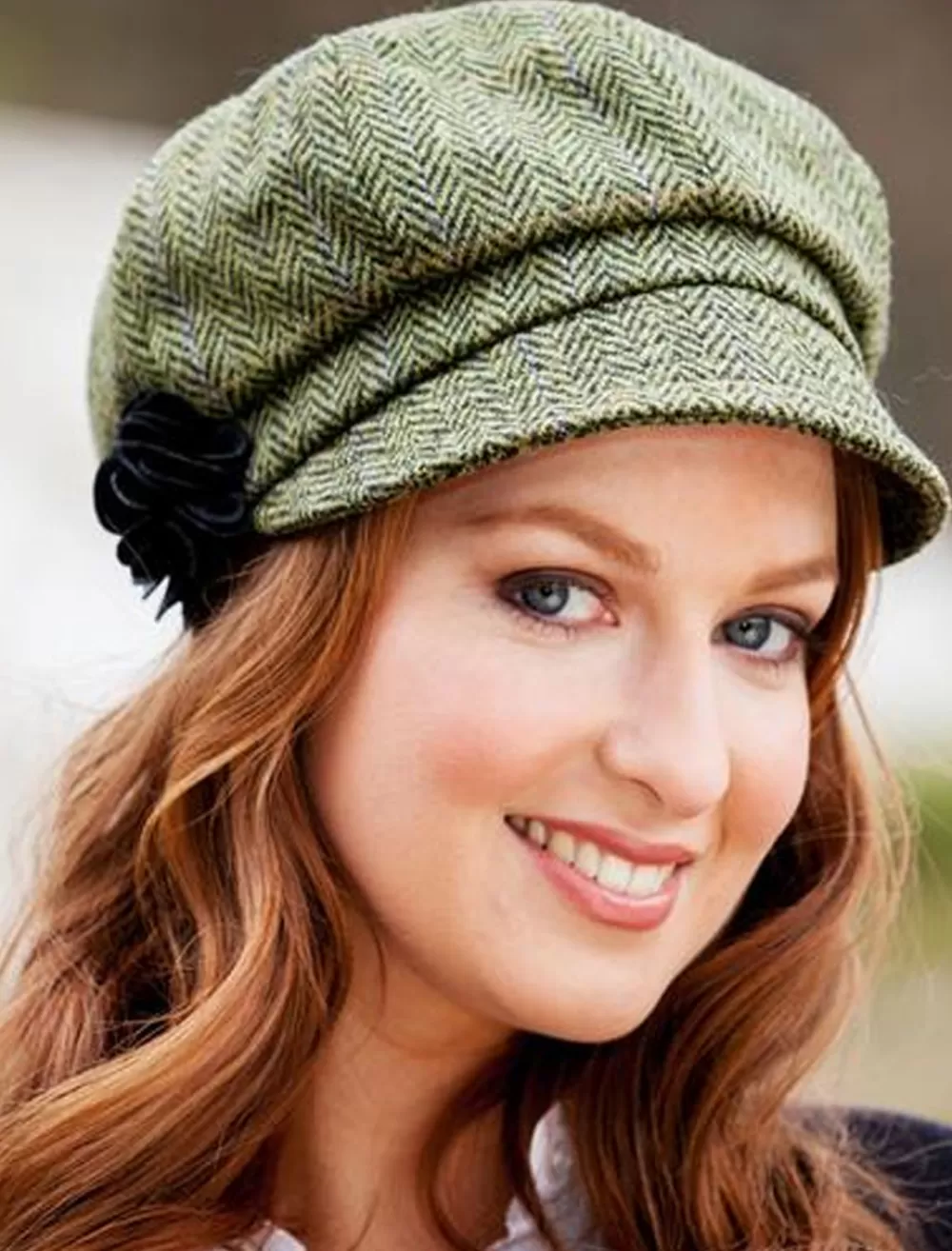 Best Sale Womens newsboy cap from Ireland, Tweed Green Plaid | Women Caps & Hats