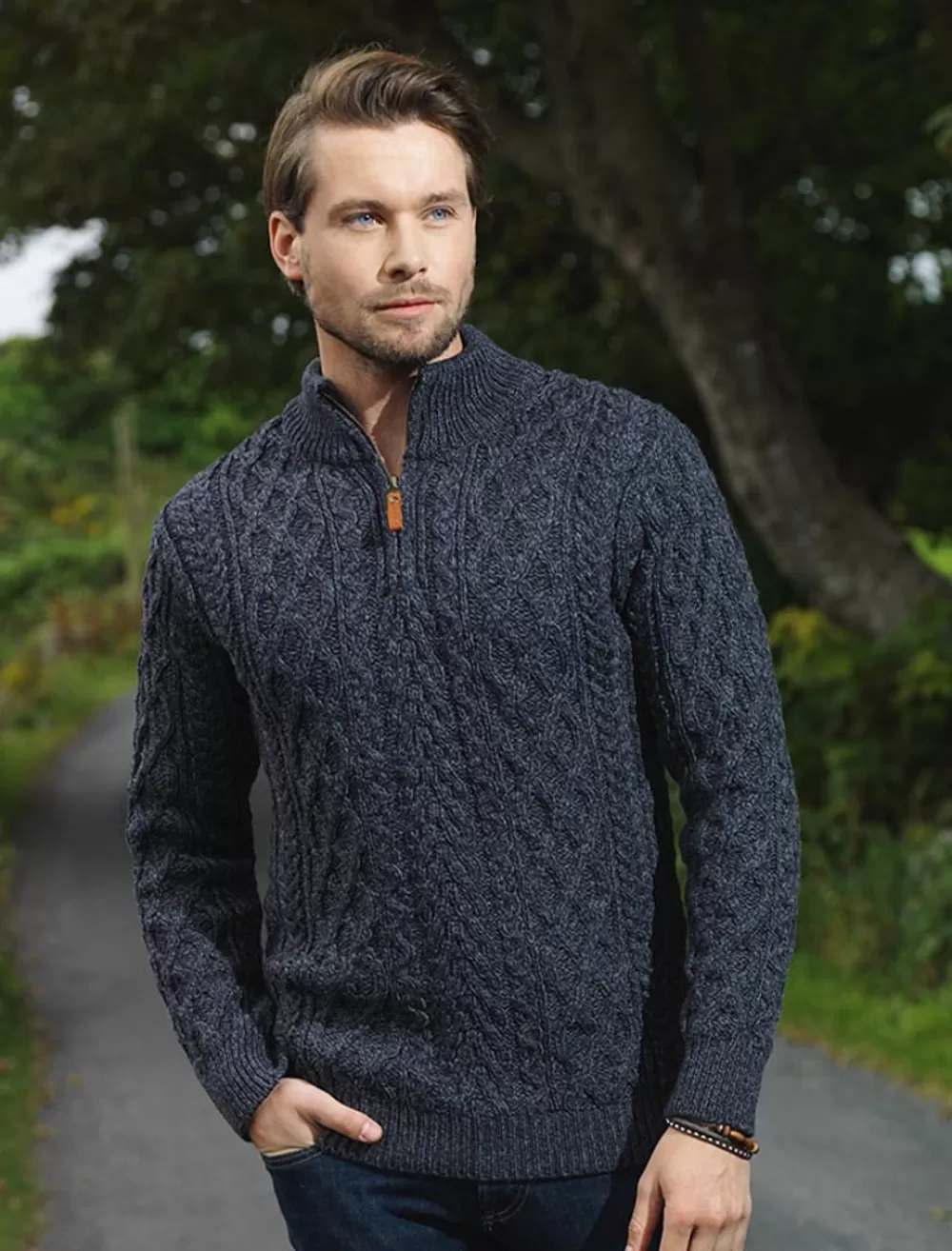 Outlet Zip-Neck Aran Sweater Sweaters